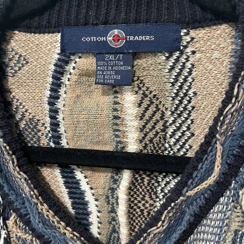 Suéter Cotton Traders Para Hombre 2XL Azul Beige Tejido 3D Texturizado Biggie Años 90 De Colección Foto 3 de 4