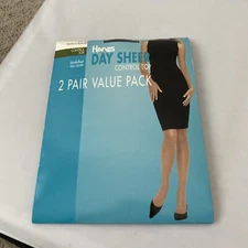 2-pk. Hanes Day Sheer Non-Control Pantyhose Barely Black Size Ef
