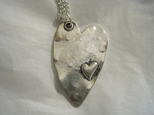 Heart on Heart Pendant on 18" Silver Necklace~Love~LBDCM - Picture 2 of 4