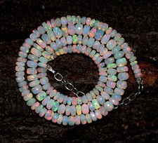 Ethiopian Welo Fire Opal Gemstone Beads 16inches Necklace 925 Silver F4172