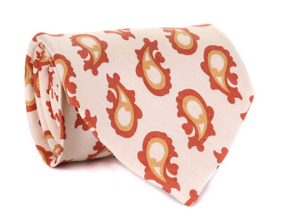 NWT ALTEA Milano pure silk TIE ivory paisley luxury handmade Italy