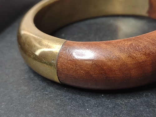 Vintage 8 Zoll halb und halb Holz und Metall Armreif Armband