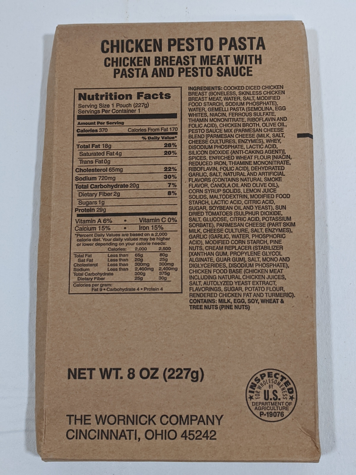 MRE Main Entree Meals Vegetable Lasagna, Chicken Peto Pasta, Pulled