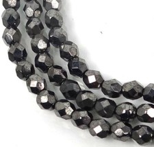 50 Firepolish Czech Glass Round Faceted Round Beads - Hematite 4mm