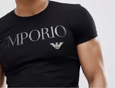Emporio Armani Black Men's T-Shirt Round Neck,Glossy print, Size M*L*XL*XXL,3XL