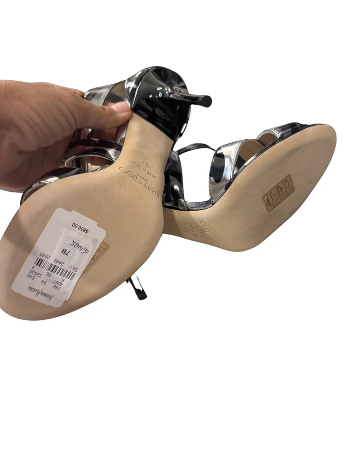 Sandalia Jimmy Choo Lottie Tacones Camuflada Estampado Leopardo Mezcla de Acero 37 EE. UU. 7 NUEVA EN CAJA $850 Foto 4 de 4