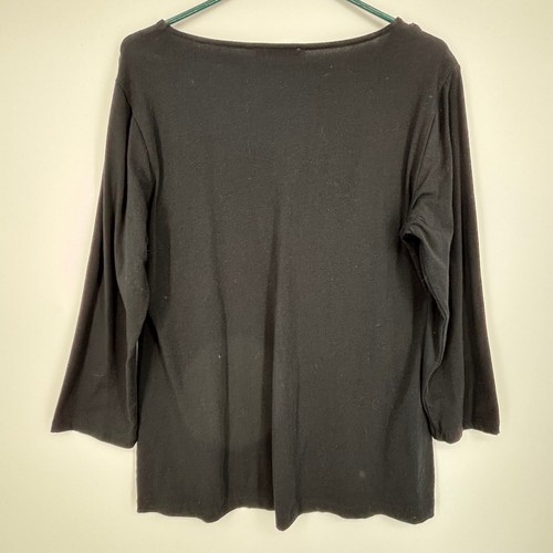 Cable & Gauge Womens XL Pullover Knit Top Black Cotton Modal Soutache Trim 3/4 S - Picture 5 of 7