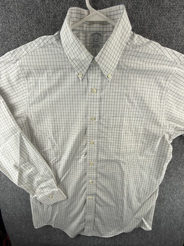 Brooks Brothers Button-Down Non-Iron Classic Cotton Check 16.5 35 Blue Men Shirt - Picture 2 of 15