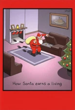 Santa and Sofa Coins - Box of 12 Funny Christmas Cards