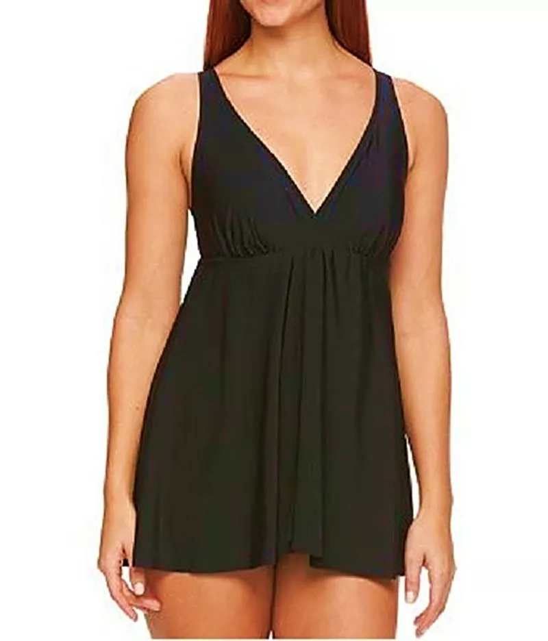 Croft Barrow Black Tummy Slimmer Flyaway One Piece Swimdress 10 2061