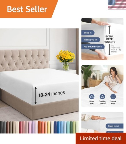 White Full Fitted Sheet with 24-Inch Deep Pockets - Machine Washable