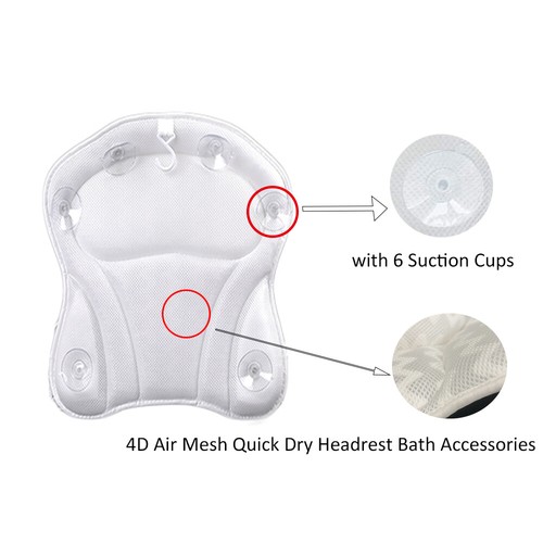Spa 3D Mesh Bath Pillow Neck Back Support Bathtub Tub Cushion Soft 6 Suction Cup - Picture 6 of 12