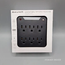 NEW Bauhn 6-Outlet Black Wall Tap Surge Protector With Night Light, 900 J