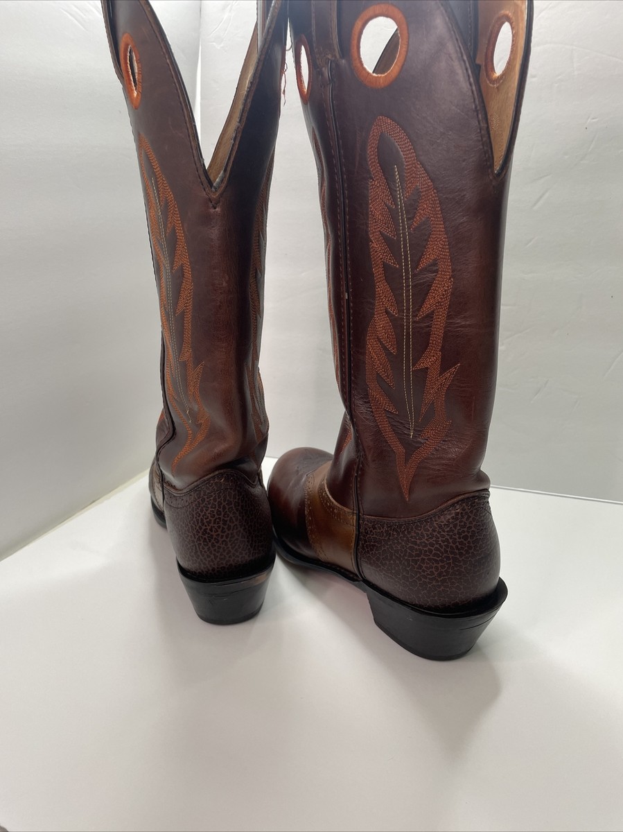Two Tone Wing Tip Road Wolf Brown Tan Leather Western Cowboy Rodeo Boot Men’s 7W R. Watson Men main image 4
