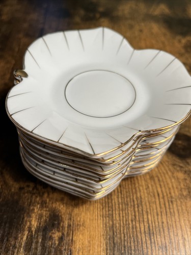 Vintage INARCO Leaf Shaped Saucer White With Gold Trim Lot Of 10 E-825 - Picture 6 of 8