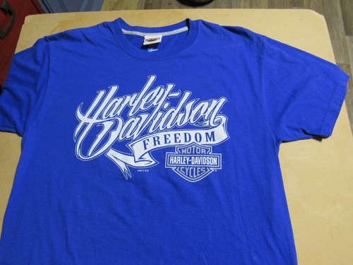 Harley Davidson T-Shirt Men’s Medium Freedom 2014 Essex United Kingdom Blue O45J - Picture 7 of 8