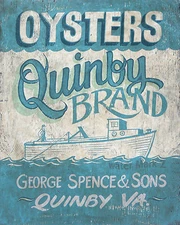 Quinby Virginia Oyster Print art decor  vintage  eastern shore seafood tin