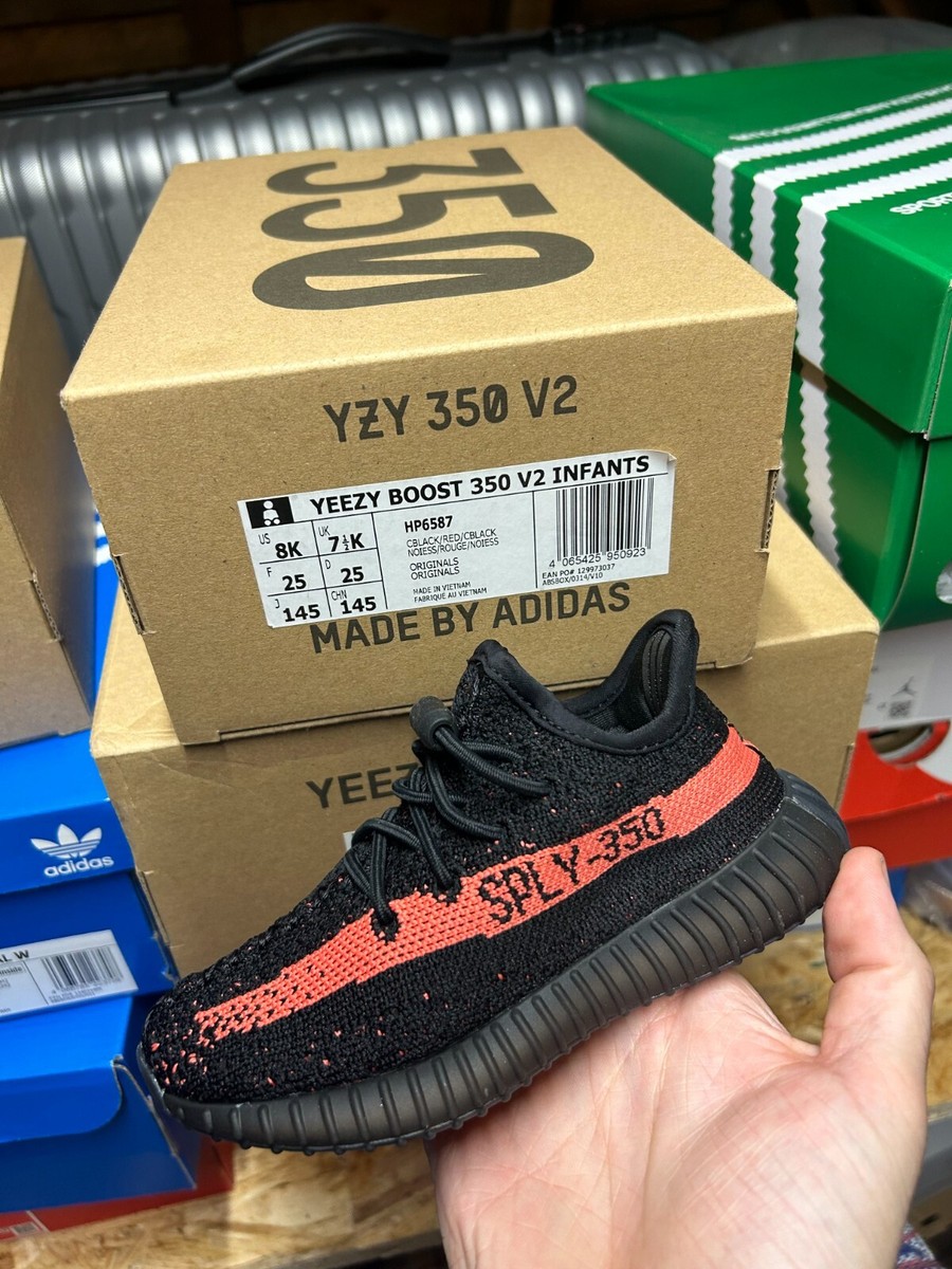 Adidas Yeezy Boost 350 V2 Core Black Red Stripe INFANT UK US 8K