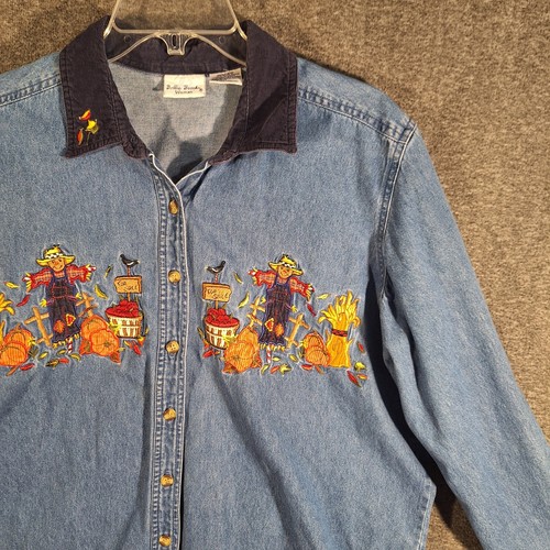 Bobbie Brooks Woman Embroidered Shirt Womens 14W/16W Button Up LS Blue Denim - Picture 3 of 17