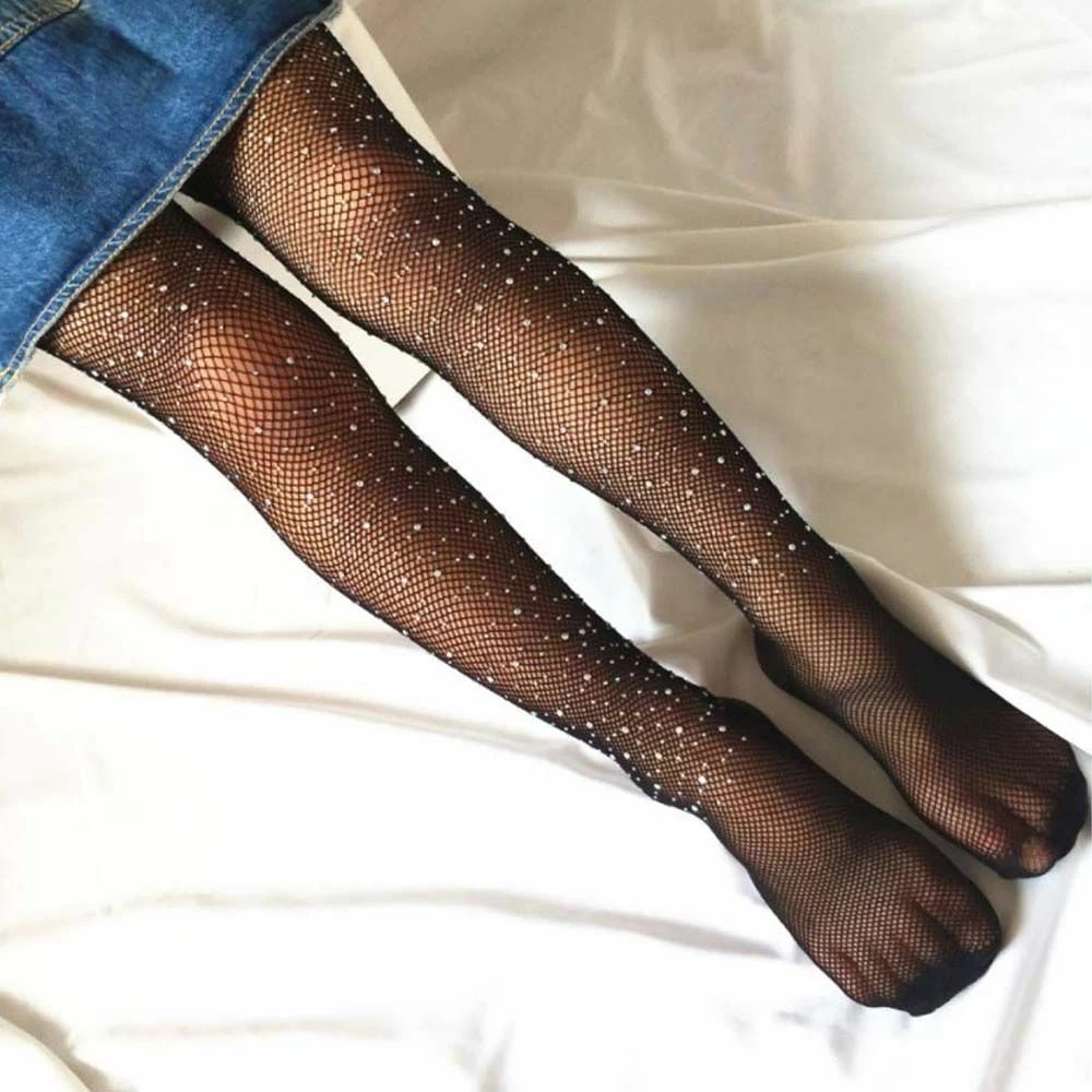 Children Sequin Nylon Mesh Pantyhose Kids Stockings Fishnets Tights Rhinestone