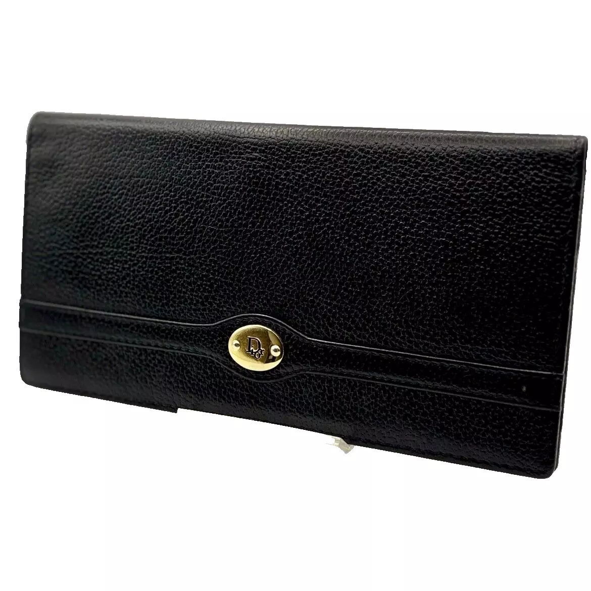 Authentique portefeuille long double pli en cuir noir Christian Dior logo CD vintage