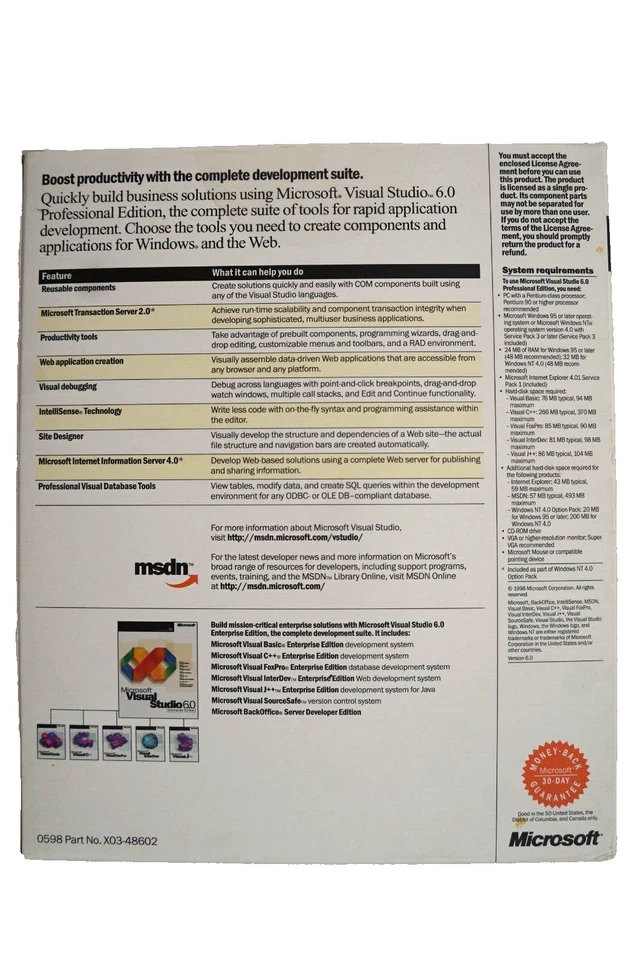 NUEVO Sellado Microsoft Visual Studio Professional 6.0 6 PRO VERSIÓN COMPLETA BÁSICA Foto 2 de 4