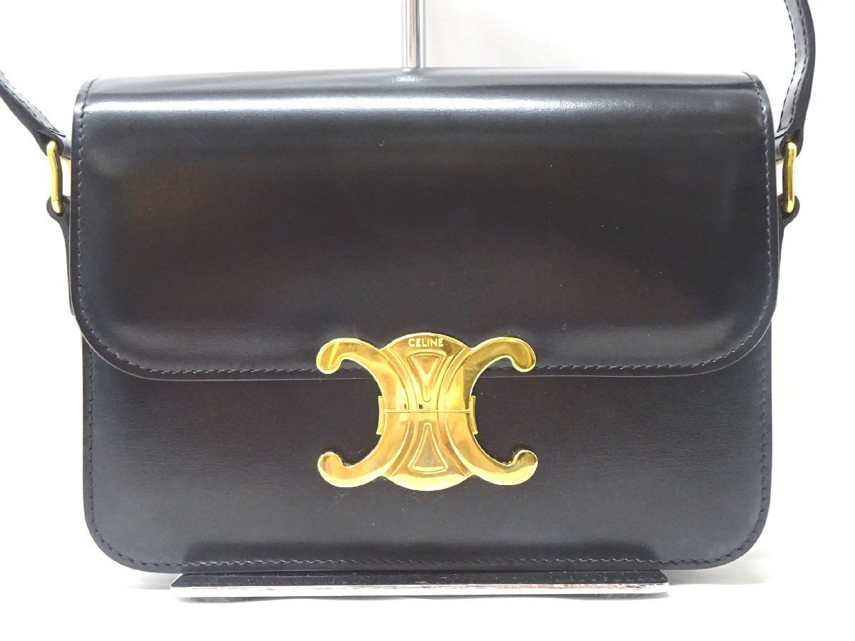 【CELINE】Teen Triomphe レザー ミニショルダー 人気 通勤 Celine Shoulder Bag Teen Triomphe Small Shiny Calfskin Black