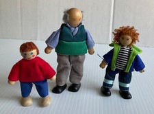 Lot Of 3 Wooden Dollhouse Dolls Figures