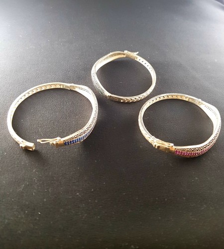 Marcasite Bangle Bracelet-Emerald Bracelet-Sapphire Bracelet-Ruby Bracelet-Silve - Picture 22 of 24