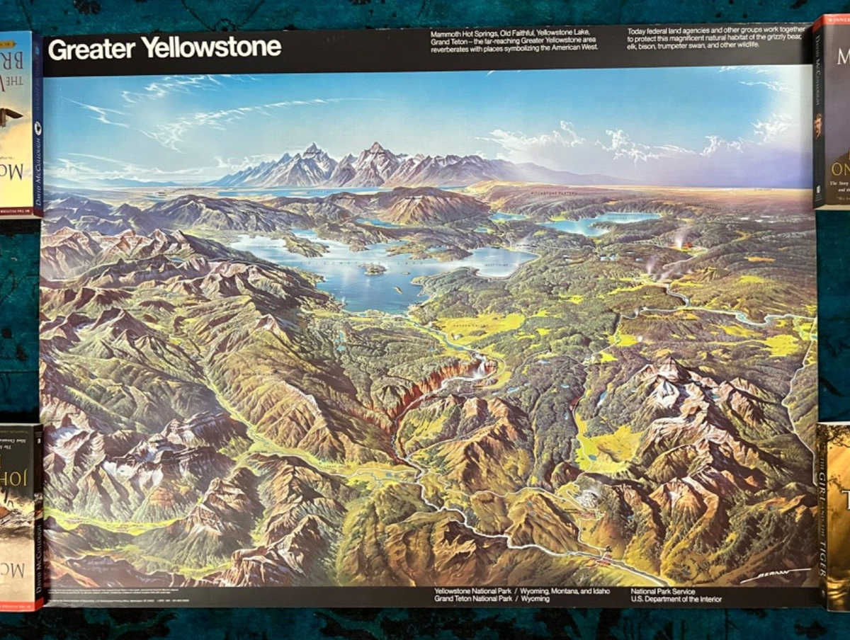 Original Travel Poster Yellowstone National Park Forest Service Grand Teton  Ski
