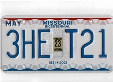 EXPIRED MISSOURI BICENTENNIAL LICENSE PLATE RANDOM YEAR/LETTERS/NUMBERS NICE!!!