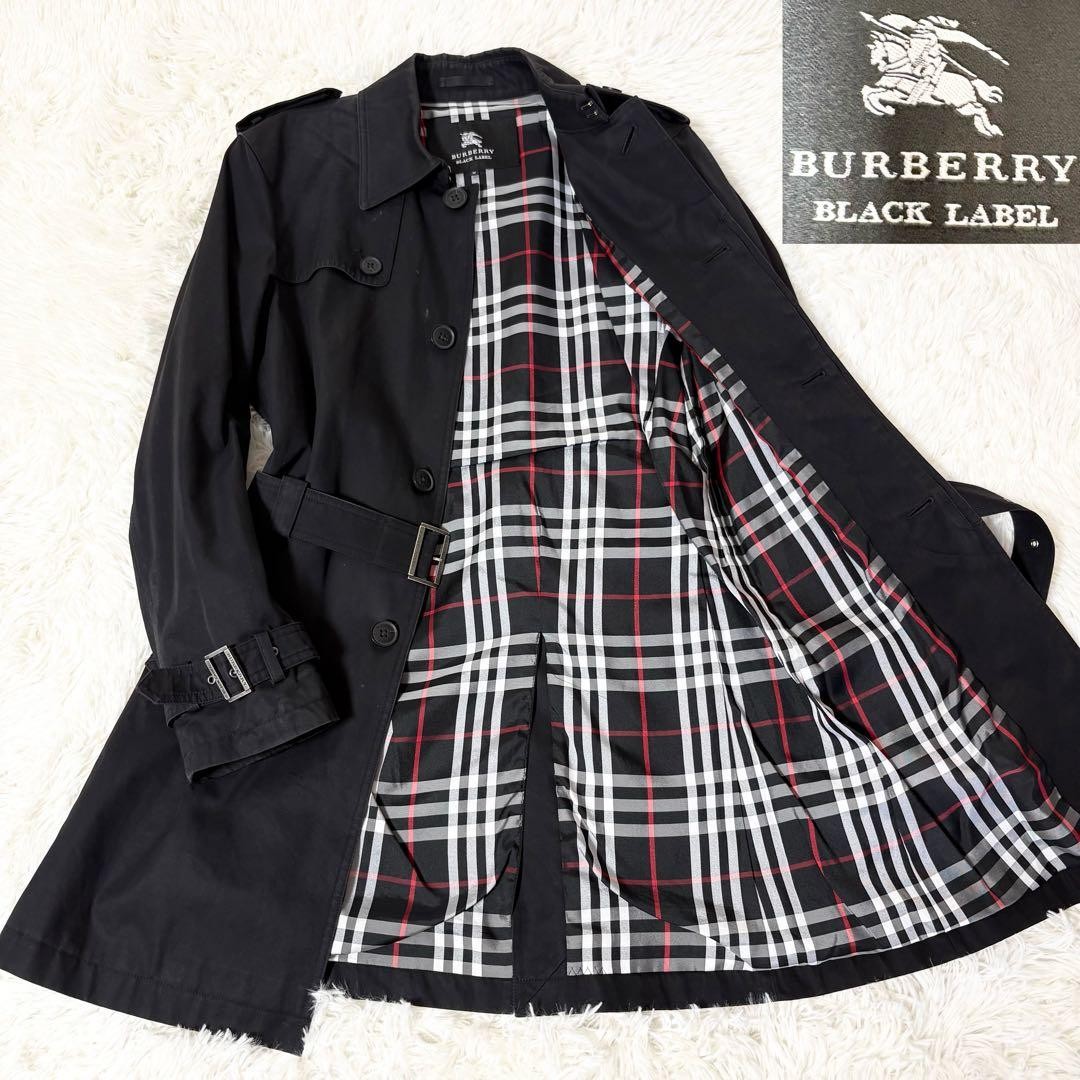 Burberry Black Label Trench Coat Nova Check Men Black Cotton Size M From Japan
