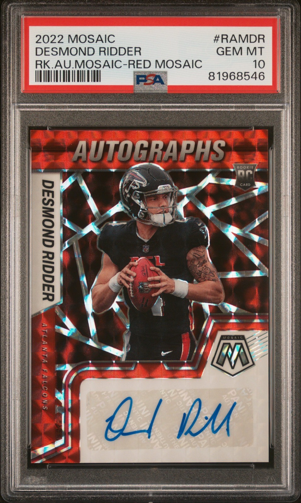 2022 Mosaic PRIZM Desmond Ridder RC Auto GEM Mint PSA 10 PRIZM Rookie Autographs