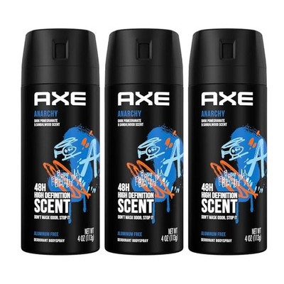 AXE Anarchy Odor All day Protection Deodorant Body Spray 4 oz (Lot of 3)