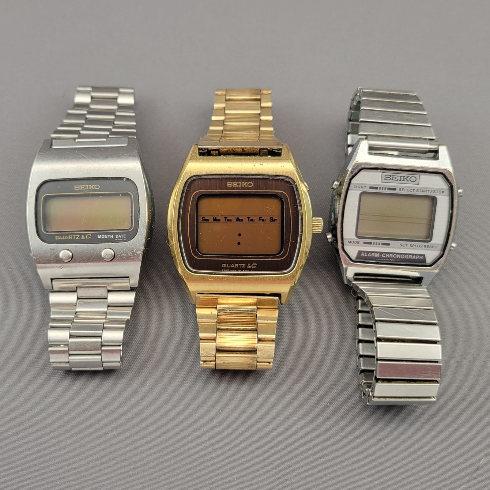 Lot 3 Vintage Seiko LCD Digital Watches PARTS: 0439-5007, 0139-5029 & A904-5199
