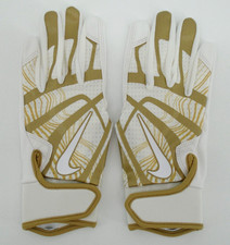 Nike HyperDiamond Batting Gloves Youth Medium White/Metallic Gold