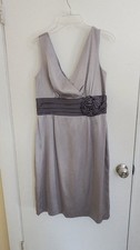 Eliza J Gray Satin Sheath Dress Flower Pleated Accents Sleeveless Size 12