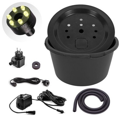 CLGarden Springbrunnenpumpe warmweiß 90l Becken Set Deckel Pumpe 12V Quellstein