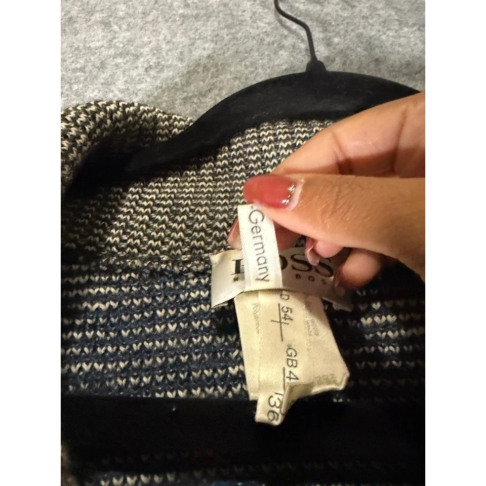 BOSS HUGO BOSS Mens Vintage Geometric Pattern Knit Sweater Blue Gray Size 54 XXL - Image 4 of 4