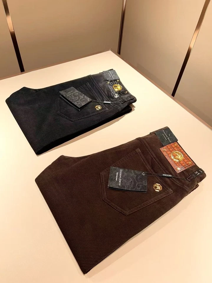 Stefano Ricci Men's Regular Pure Cotton Washed Jeans Casual Pants Brown Trousers - Image 3 of 4