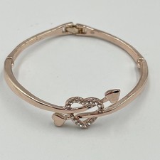 Vintage Rose Gold Tone Heart & Arrow Bangle Bracelet Rhinestone Y2K Romantic