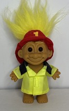 Vintage Russ Fireman Firefighter Troll Doll 5 Inch Yellow Hair Red Hat 90s