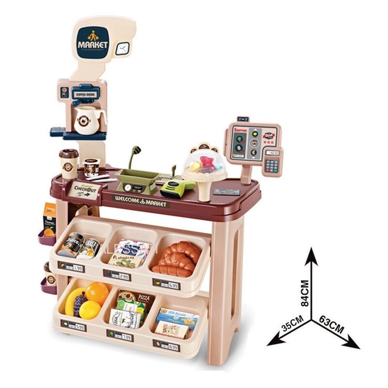 как выглядит Supermarket Play Set Toddlers W/ Shopping Cart Cash Register Play Food 64 Pieces фото