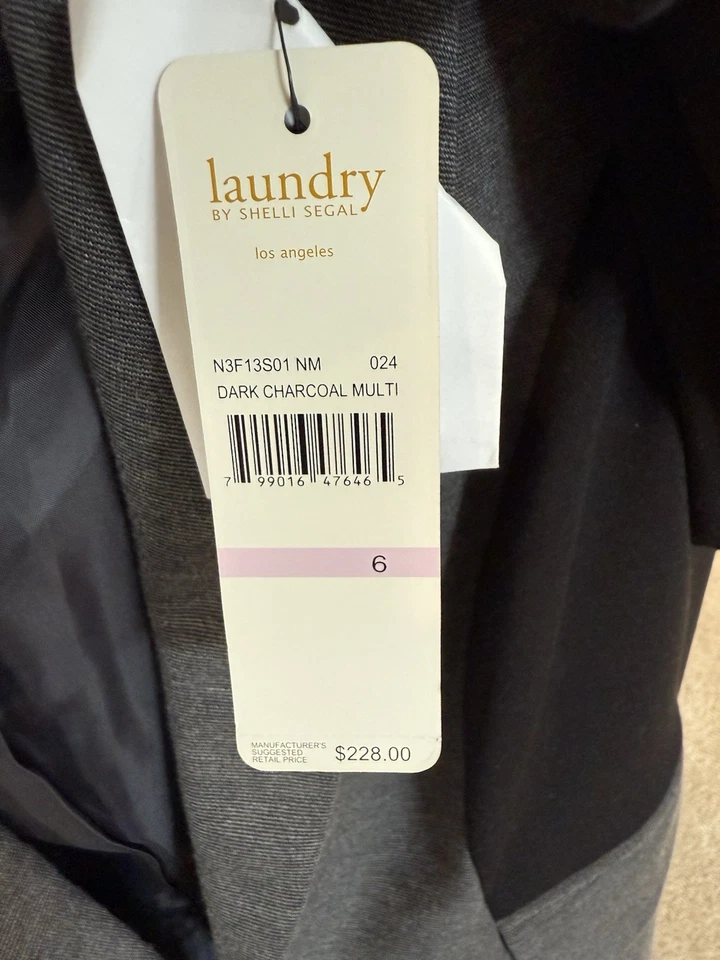 NUEVO CON ETIQUETAS BLAZER NEGRO Y GRIS LAVANDERÍA SHELLI SEGAL $228 Talla 6 Foto 3 de 4