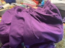 Purple Scrub Pants Elastic Waist Drawstring Cargo Pocket Medical Workwear