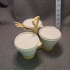 TUPPERWARE condimento caddy raccolta cucchiai oro mandorle ciotole e coperchi Relish vintage