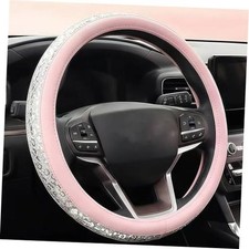 Pink Steering Wheel Cover with Rhinestone, Glitter Crystal Leather Non-Slip