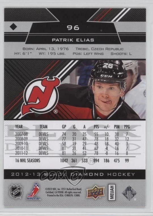 2012-13 Upper Deck Black Diamond Single Diamond Patrik Elias #96 - Image 2 of 2