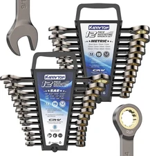 24-Piece Ratcheting Wrench Set (Metric & SAE),72 Teeth Ratchet Combination Wr...