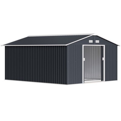 Grey 13' x 11' Steel Outdoor Utility Storage Tool Shed Kit for Backyard Garden